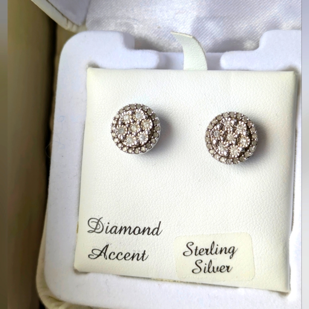 Diamond Cluster Earrings .38tcw sterling silver